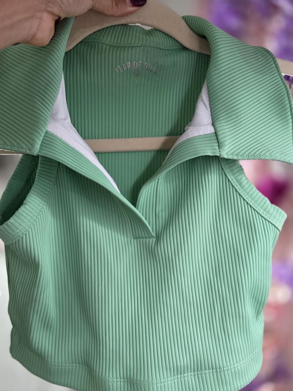 Year of Ours Ribbed Polo Tank Top Mint Green Activewear - Size S